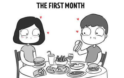 12張情侶互動插圖完美表達「一個月VS 一年後」的相處差異